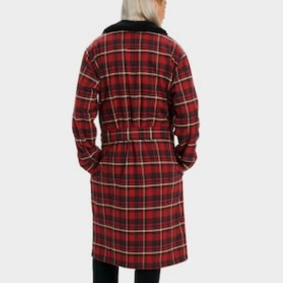 NWT UGG MEN'S KALIB PLAID FLANNEL LINED BATH ROBE RED BLACK M/L - Picture 6 of 8